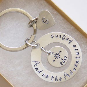 And So The Adventure Begins Keychain, Personalized Graduation, Inspirational Keychain, Compass Keychain, Travel Keychain, Graduation