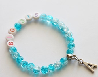 Big Sister Bracelet Stretchy, Girl Bracelet, Personalized Initial Girl Gift, Crystal Ball Beads, Sister Gift, Big Sister Bracelet