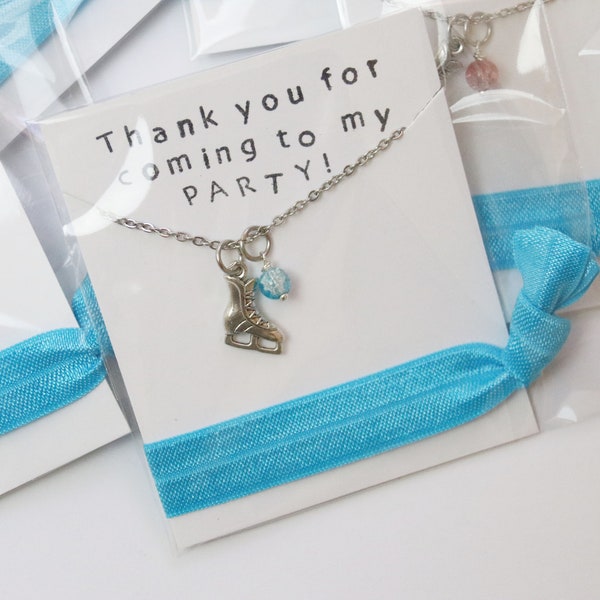 Ice Skating Party Favors Necklaces and Hair Ties Party Favors, Ice Skate Favor, Girl Gift, Ice Clear Crystal Balls Assorted, Hair Ties