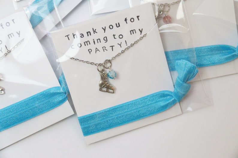 Ice Skating Party Favors Necklaces and Hair Ties Party Favors, Ice Skate Favor, Girl Gift, Ice Clear Crystal Balls Assorted, Hair Ties image 1