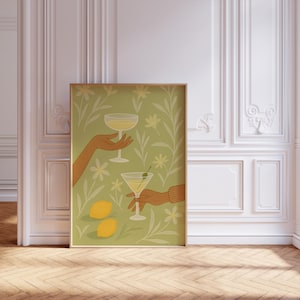 Arte de cocina escandinavo, impresión minimalista de cocina de limón, decoración de pared abstracta minimalista, póster neutro escandinavo, póster de cóctel de limón