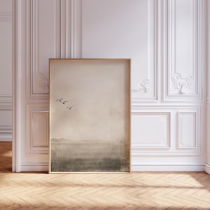 Japandi Minimalistic Wall Art Neutral Wall Decor Minimalist Japanese Poster Scandinavian Abstract Landscape Print Calm Aesthetic Birds Art image 1