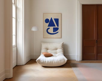 Minimalistyczny niebieski neutralny abstrakcyjny plakat geometryczny kształty sztuka nowoczesna sztuka ścienna w stylu mid-century wystrój domu odważny współczesny projekt wnętrza wydruk