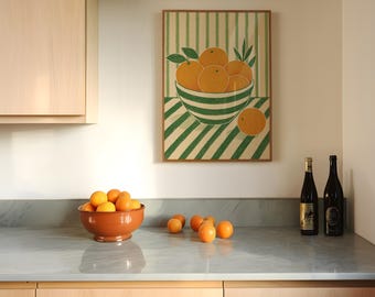 Minimalistisch abstract muurdecor Minimalistische keukenprint Scandinavische keukenmuurkunst Scandinavische neutrale poster Retro sinaasappelen Art Print