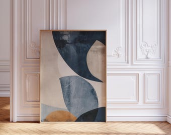 Scandinavian Neutral Abstract Art Print Modern Art Nordic Minimalistic Wall Decor Minimalist Geometric Giclée Poster Beige Blue Navy Shapes
