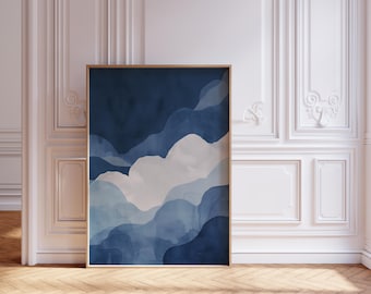 Abstract Poster Minimalistic Abstract Print Cloud Wall Art Print Scandinavian Neutral Cloud Art Minimalist Poster Clouds Deep Indigo Skies