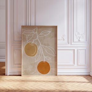 Scandinavian Print Minimalist Line Art Poster Neutral Wall Decor Line Drawing Artful Minimalistic Design Botanical Orange Fruit Illustration