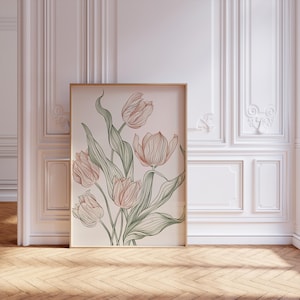 Abstraktes Kunst-Poster Botanischer Druck Minimalistischer Druck Botanische Blumen-Kunst Minimalistischer Druck Skandinavische Blumen-Poster Elegante Tulpen-Linien