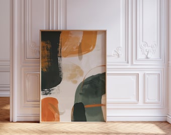 Arte abstracto de pared minimalista Impresión de arte abstracto de pared neutro escandinavo Impresión minimalista escandinava Arte en tonos verde oscuro y terracota