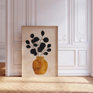 Minimalistischer botanischer Druck, abstraktes Kunstposter, skandinavisches Blumenposter, minimalistischer botanischer Blumendruck, orangefarbene Vase