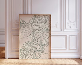 Arte de impresión de línea escandinava minimalista, decoración de pared nórdica minimalista, póster neutro, póster de dibujo ingenioso, arte de diseño abstracto fluido