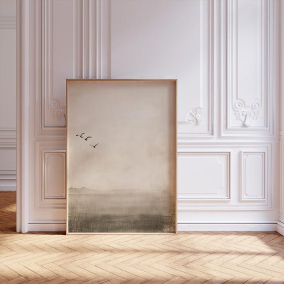 Japandi Minimalistic Wall Art Neutral Wall Decor Minimalist Japanese Poster Scandinavian Abstract Landscape Print Calm Aesthetic Birds Art