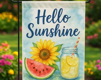 Garden Flag: Summer style yard flag, Hello Sunshine Watercolor Sunflower & Lemonade Porch Decor