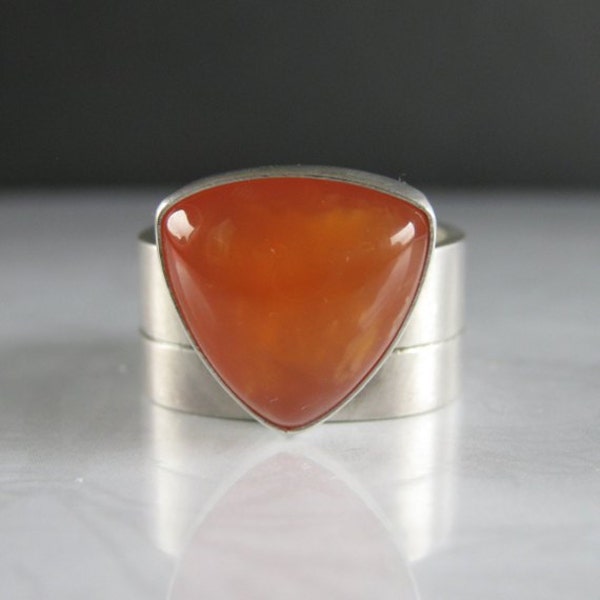 Tangerine Tango Orange Chalcedony Sterling Silver Ring, Size 8.5