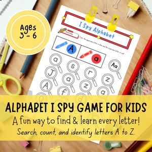 Juego imprimible "Veo Veo", actividad de reconocimiento de letras, búsqueda de letras mayúsculas y minúsculas, hojas de trabajo "Veo Veo" del abecedario para niños en edad preescolar