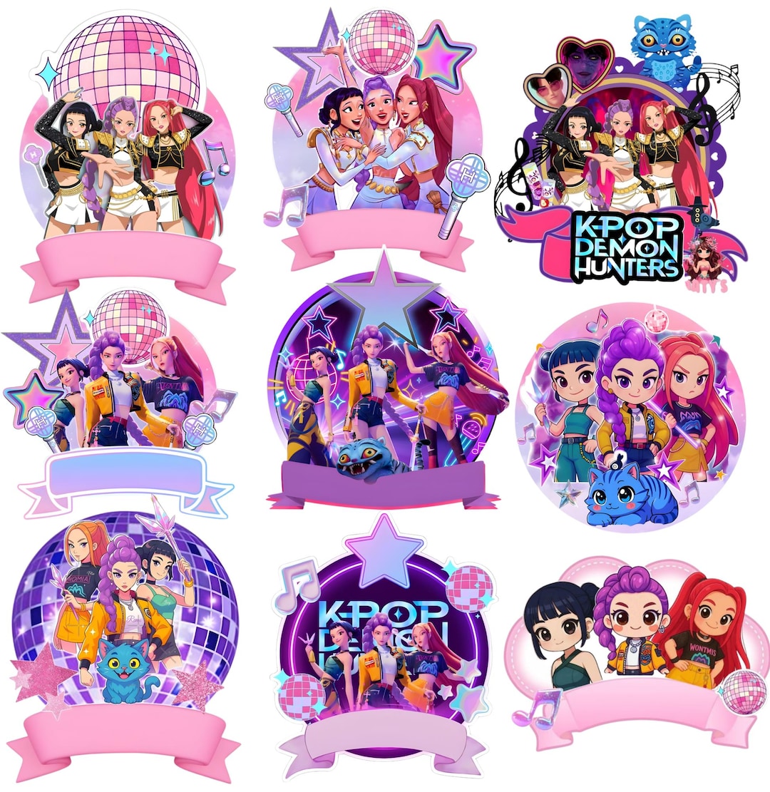 K-pop Demon Hunters Cake Topper Bundle | 11 Editable Huntrix PNG ...