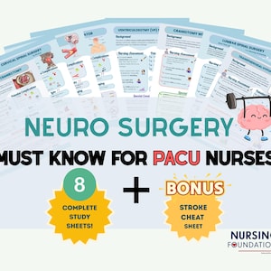 Guía de estudio para enfermeras de neurocirugía de la UCPA / Notas de enfermería de perianestesia / Recurso imprimible para sala de recuperación