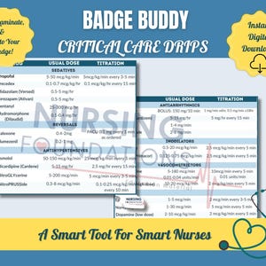 Critical Care Drips Badge Buddy: Nurse Cheat Sheet (Digital Download)
