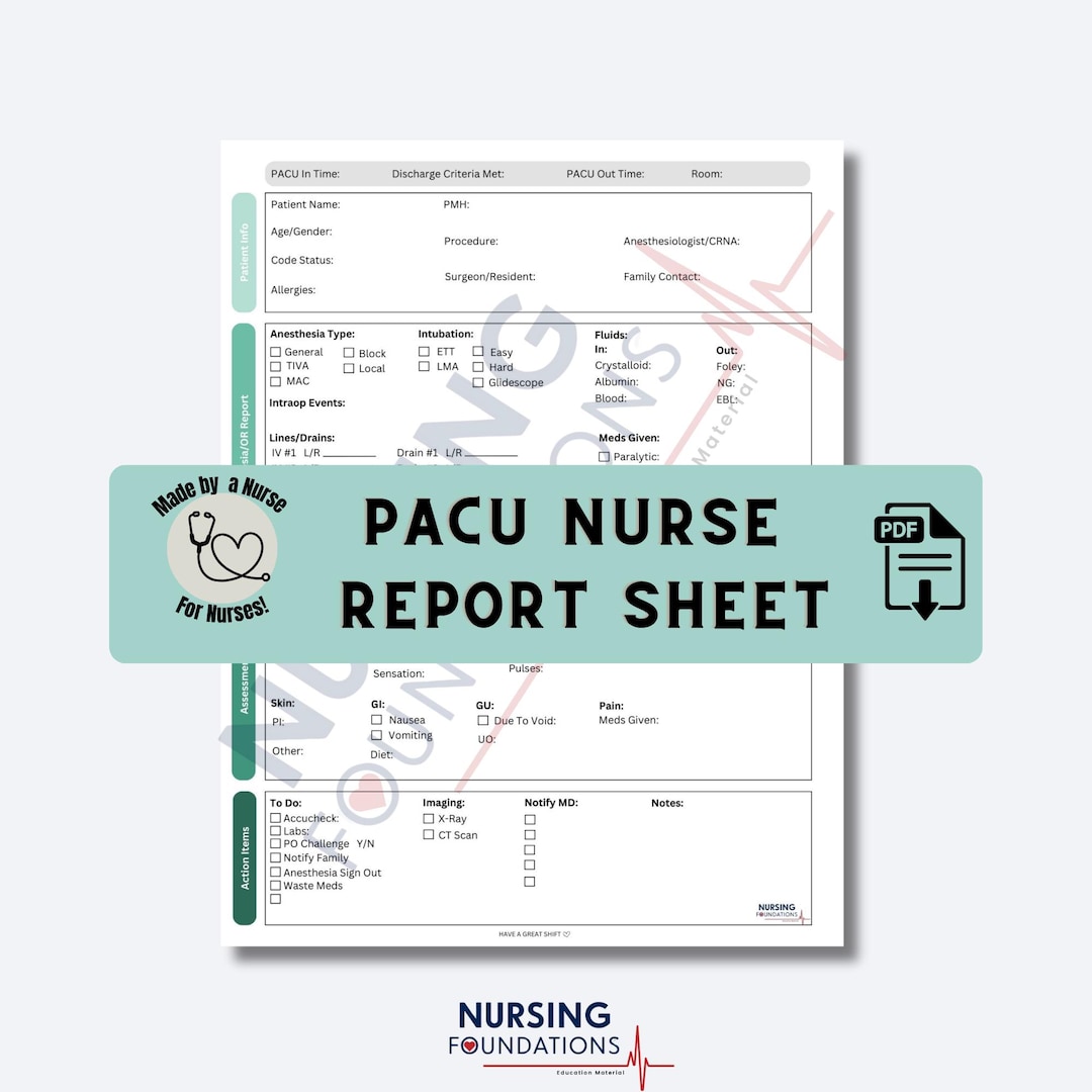 Pacu Checklist.pdf PACU Nurse Handoff Report Sheet