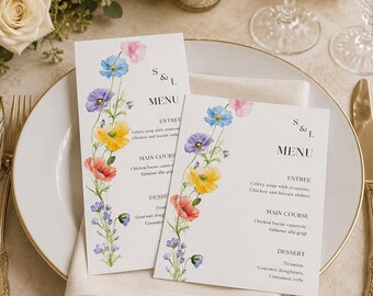 Wildflower Wedding Menu Canva Template | Editable Digital Download