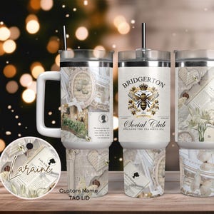 Spill the tea tumbler, tote bag and name tag/Bridgerton tumbler/Bridgerton gift