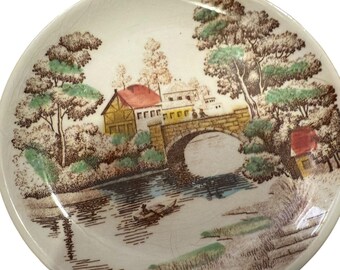 Juego de platos Nasco Holiday Scenic Bridge con decoración vintage japonesa estilo cottagecore