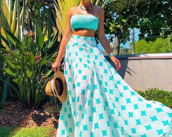 Asymmetric Skirt White & Turquoise