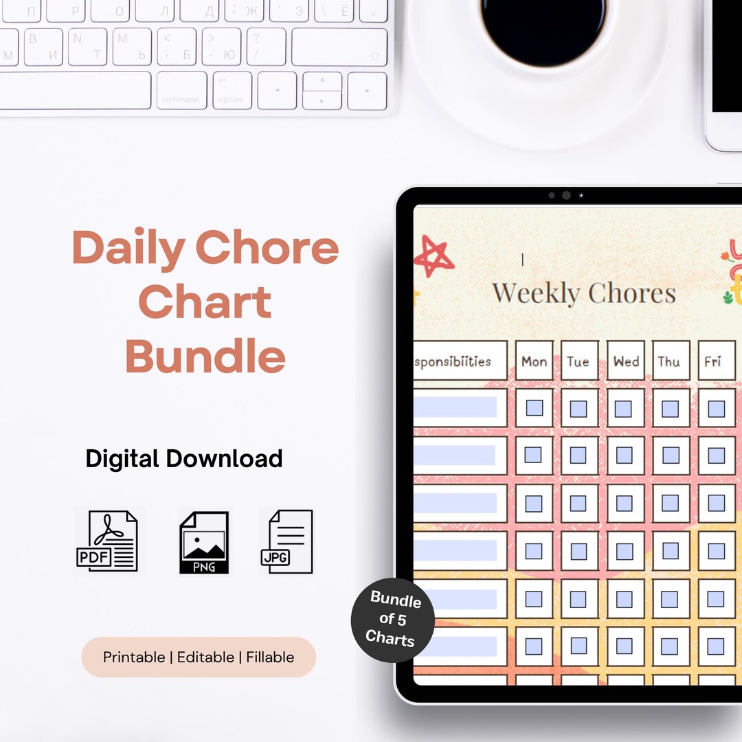 Chore Task Graph Weekly Printable Chore Chart Bundle | Editable Family Task Planner ...