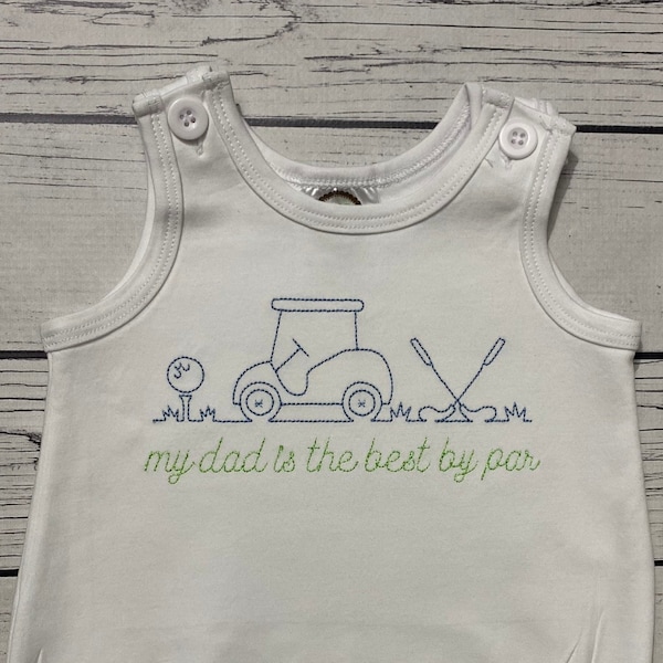 Boy’s Dad Father’s Day Golf Boy’s Bubble Romper Shirt Bodysuit Baby Gift Monogram Monogrammed dad best by par gift outfit