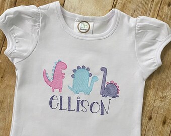 Dinosaur Applique Ruffle Shirt: Personalized Dino Birthday Gift