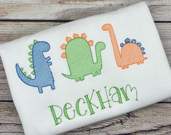 Dinosaur Applique Sketch Shirt Dino Toddler Boy Shirt Brother Sibling Jurassic Baby Set Gift Birthday Shirt Three Rex Dino Four