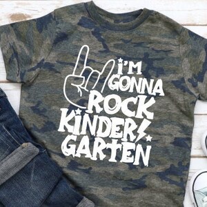 Camo Ready to Rock Kindergarten Shirt First Day of School Shirt Tee Shirt Outfit Trendy Hipster Boy Shirt Sunglasses Fad Vintage