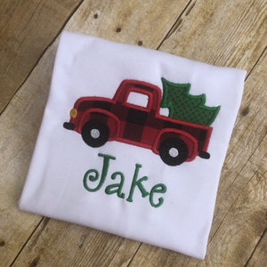 Christmas Tree Truck  Christmas Outfit Shirt First Christmas Outfit Bodysuit Shirt Baby&#39;s First Christmas Reindeer Red Green White Boutique