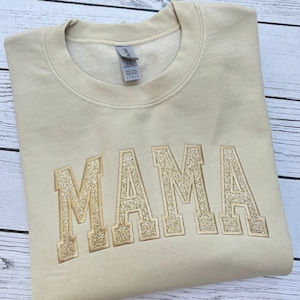 Embroidered Aesthetic Mama Crewneck Tone on Tone Sand Beige Neutral Applique Sweatshirt Crew Neck Multiples Colors Available
