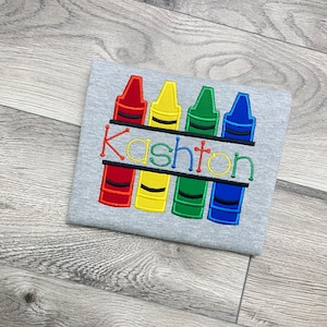 Crayon School Supply Shirt Kindergarten Shirt Preschool shirt Pre K Shirt Boy&#39;s first day of school shirt Primary Headstart Preschool