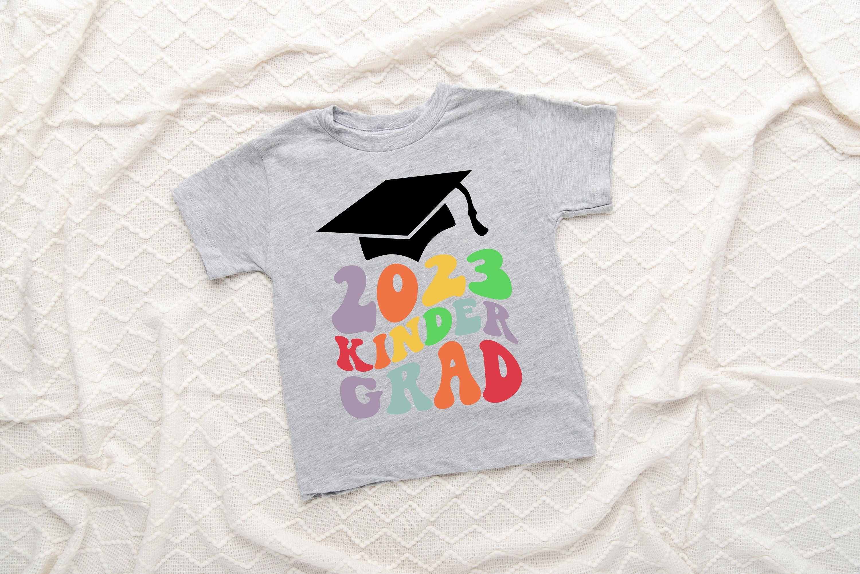 2023 Kindergarten Grad Graduation Graduate Tee T Shirt Outfit Keepsake Gift Boys Girls Ceremony Picture Retro Wavy Youth Toddler Sizes