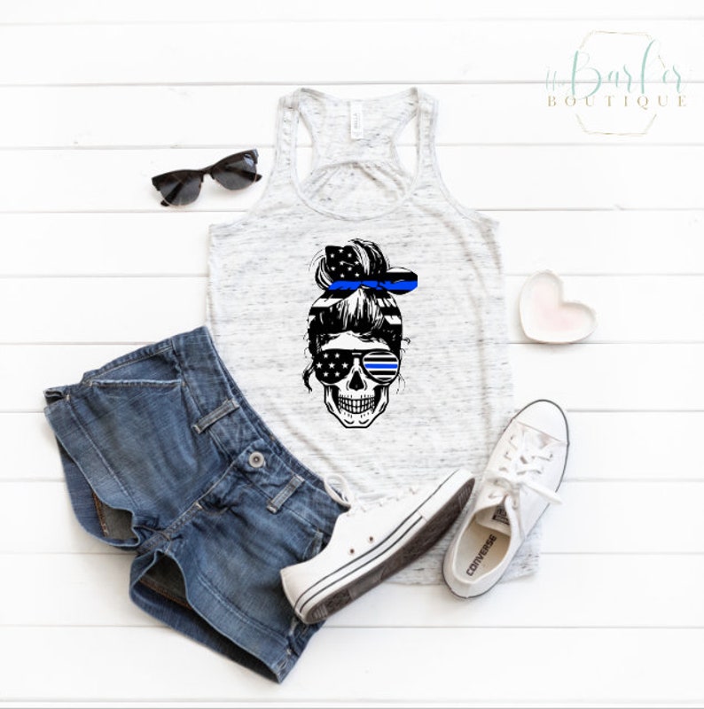 Download Messy Bun Skull Back the Blue Police LEO Law Enforcement ...