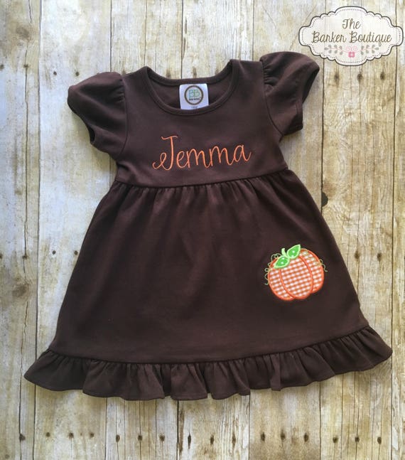 Personalized Pumpkin Applique Dress: Brown Fall Outfit
