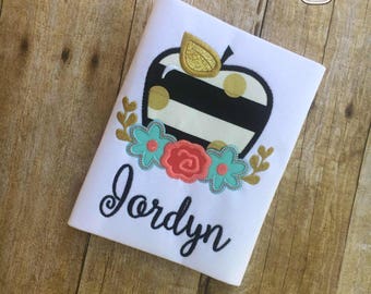 First Day of School Shirt Outfit Trendy Back to School Mint Coral Black Gold Shirt