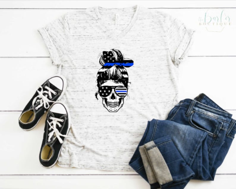 Download Messy Bun Skull Back the Blue Police LEO Law Enforcement ...