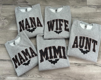 Custom Halloween Embroidered Sweatshirt: Spooky Bat Applique