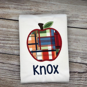 Plaid Apple First Day of School Shirt Boy&#39;s School Shirt Kindergarten Preschool Applique Shirt Tee Outfit