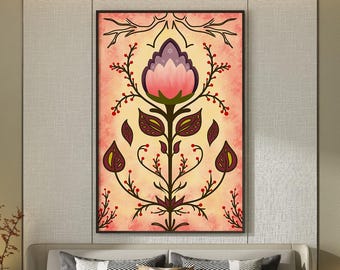 Skandinavische Blumenwandkunst | Folk Art Print (Digitaler Download)