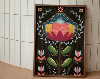 Floral Folk Art Print: Elegantes Haus Dekor (Digitaler Download)