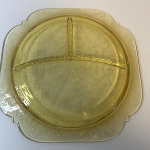 Vintage Federal Madrid Amber Depression Glass 10&quot; Dinner Relish Plate Floral Vtg