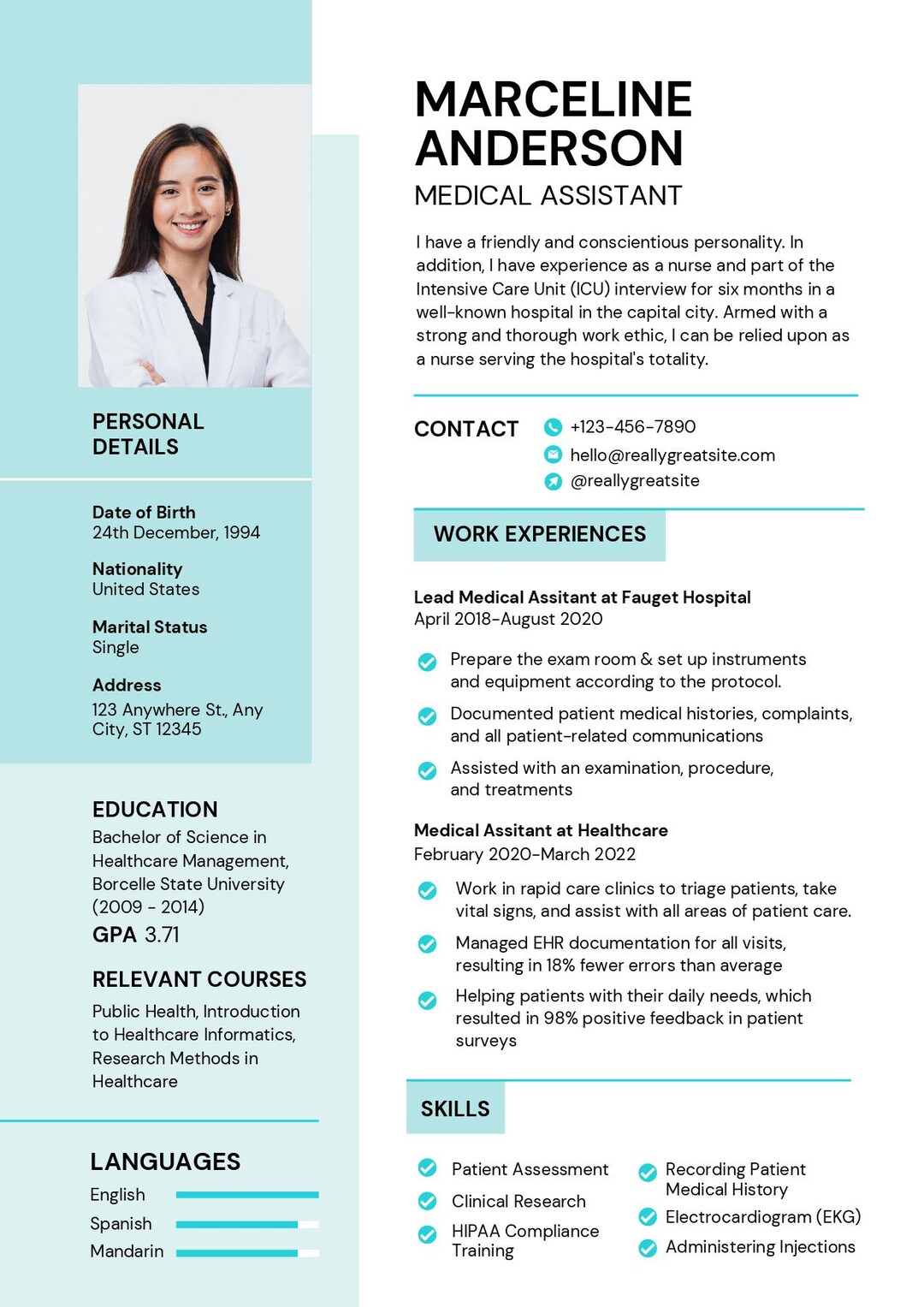 Nursing Resume Template for Google Docs, Word & Pages, Registered Nurse ...