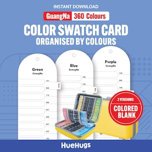 GuangNa アクリルブラシマーカー スウォッチカード：360色、印刷可能なPDF（即時ダウンロード）