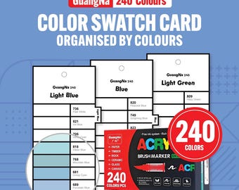 GuangNa Acrylic Brush Marker Swatch Cards: 240 Colors, Printable PDF