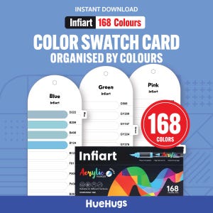Infiart 168 Acrylic Marker Swatch Card | Printable Color Chart | Organised by Colour | PDF Download