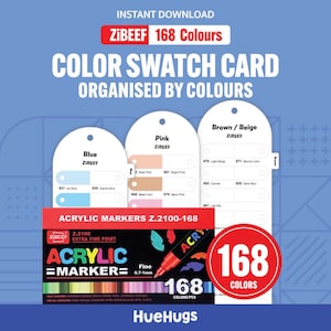 ZiBEEF Marker Swatch Card – Printable 168 Color Chart PDF for Acrylic Marker Set